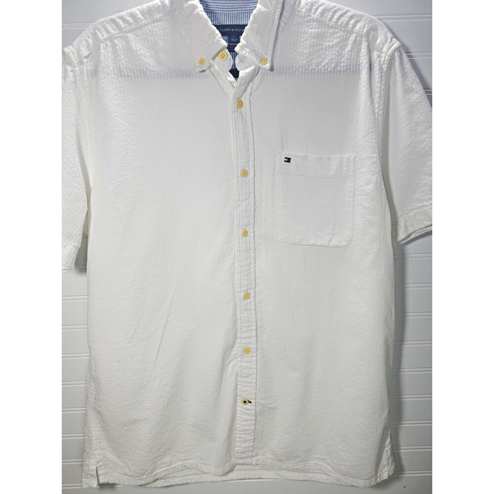 Tommy Hilfiger Custom Fit White Cotton Short Sleeve Button-Down Shirt M